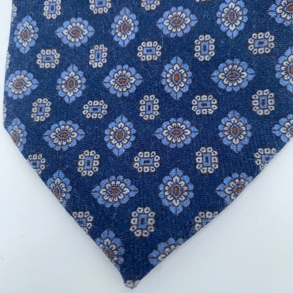 Eton Tie Mens One Size Blue Patterned Wool Classic Luxury Necktie Italy‎ Made